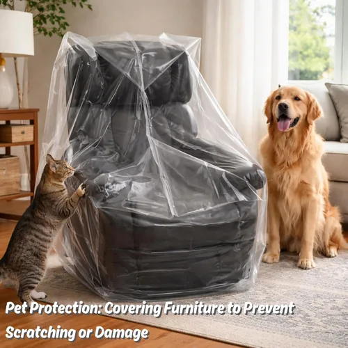 Vista 4 de Wowfit Funda para Muebles a Prueba de Polvo Bolsa de Mudanza para Sillas, Sillas Reclinables y Cajas – Plástico Transparente e Inodoro - 4mil