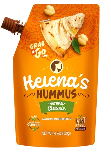 Vista 5 de Helena Hummus (pack de 3), estable en estante, sin conservantes añadidos, 2 hummus natural clásico de 4.23 oz y 1 hummus de pimiento rojo asado