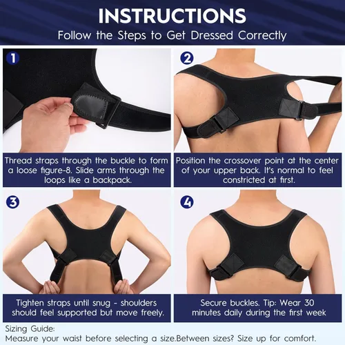 Vista 6 de Corrector de postura para hombres y mujeres – Sistema biónico soporte de espalda ajustable para la parte superior de la espalda, soporte de postura