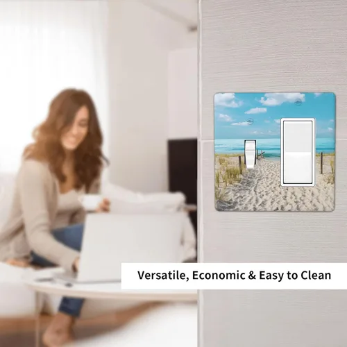 Vista 6 de Blue Ocean White Sand Beach 2 Gang Combination Toggle Rocker - Placa de pared para interruptor de luz doble, cubierta de salida decorativa eléctrica