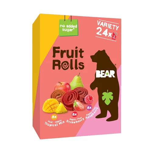 Vista 10 de BEAR Rollos de fruta real sin gluten, veganos y sin organismos modificados genéticamente, sabor a frambuesa – 36 rollos, aperitivos saludables
