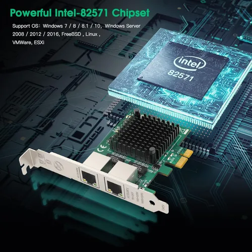 Vista 3 de Tarjeta de red convergente Gigabit Ethernet 1G, tarjeta de red de servidor de puerto RJ45 dual con chipset Intel 82571 adaptador Ethernet tarjeta