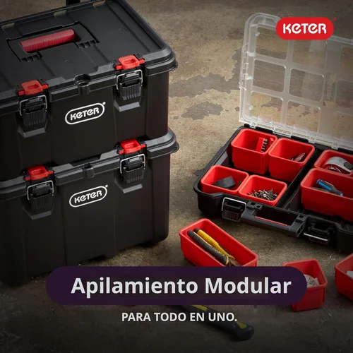 Vista 5 de Keter Stack-n-Roll Organizador Modular de Herramientas para Almacenamiento en Garaje y Bricolaje, Sistema de Caja de Herramientas Rodante de Resina