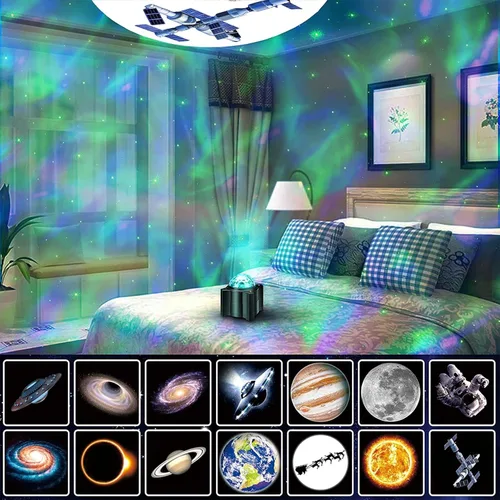 Vista 6 de Proyector de estrellas, espacio 15 en 1, luz nocturna con control remoto, proyector de galaxia con altavoz Bluetooth, luz de luna