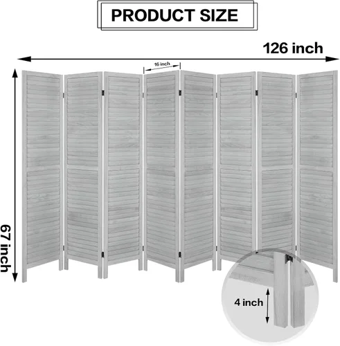 Vista 22 de ECOMEX Divisor de habitación de madera con 8 rejillas de 5.6 pies de alto, paneles de pantalla de privacidad plegables, pared divisora