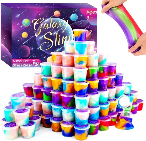 Vista 12 de Paquete de 24 Galaxy Slime, regalos de fiesta de slime azul, antiadherente, suave y liso para cumpleaños, recompensas de aula, rellenos de Slime