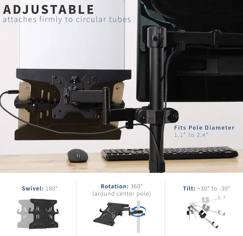 Vista 3 de VIVO Brazo universal de acero para portátil con soporte de poste de movimiento completo con placa VESA extraíble de 2.953 in y 3.937 in, se adapta a