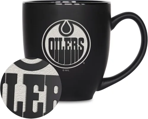 Vista 30 de Rico Industries NHL Hockey - Taza bistró de cerámica negra mate de 15 onzas