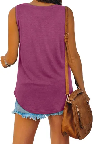 Vista 5 de XIEERDUO - Camiseta sin mangas para mujer, cuello en V, unicolor, casual, suelta, para verano, sin mangas