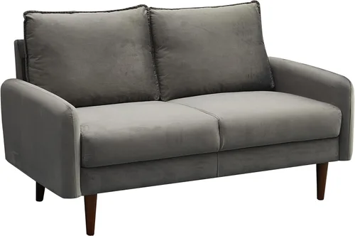 Vista 8 de INSTORY Sofá de terciopelo Sofá moderno de mediados de siglo con patas de madera para sala de estar - Beige