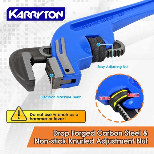 Vista 3 de Llave de tubo de extremo KARRYTON de 8 pulgadas, mordaza ajustable de 1.5"/38mm, mango desviado de hierro fundido, llave de plomería perfecta