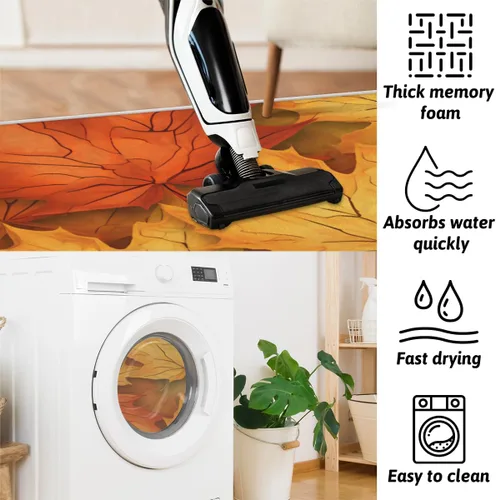 Vista 5 de cfpolar Autumn Maple Leaf Pattern Bathroom Rugs Non-Slip Bath Rug Microfiber Bath Mat Absorbent Kitchen Mats and Rugs Machine Washable Oval Plush