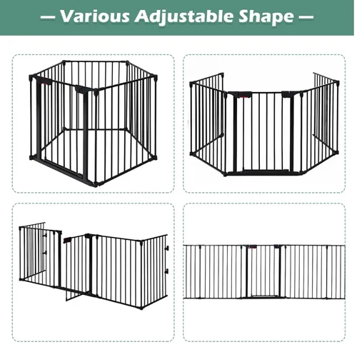 Vista 5 de Costzon Puerta de seguridad para bebés, 121 pulgadas de longitud 5 paneles ajustable de valla ancha para chimenea, puerta de metal para barbacoa
