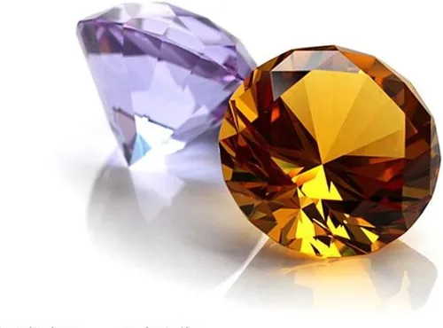 Vista 3 de Pisapapeles de cristal con forma de diamante ámbar de 2 pulgadas / 2.362 in – Decoración de oficina en casa y centros de mesa de boda con caja