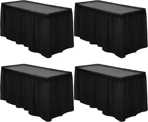Vista 14 de TURSTIN 6 faldas de mesa de plástico blanco de 14 x 29 pulgadas para mesas rectangulares, mantel ajustable, mantel desechable para fiestas