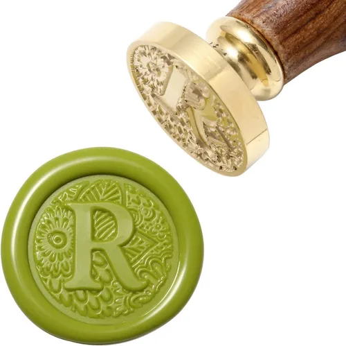 Vista 9 de Yoption - Sello de cera con letra A, cabeza de latón, alfabeto botánico, sello de sellado inicial con mango de madera