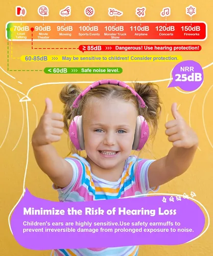 Vista 3 de PROHEAR 032 2.0 Auriculares con cancelación de ruido para niños, reducción de ruido de 25 dB, orejeras sensoriales ajustables de protección de oídos