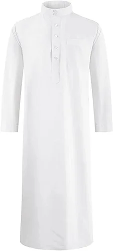 Vista 3 de Bata de manga larga de Thobe Jubba Dishdasha para hombre, vestido musulmán Ramadán, ropa islámica de Oriente Medio