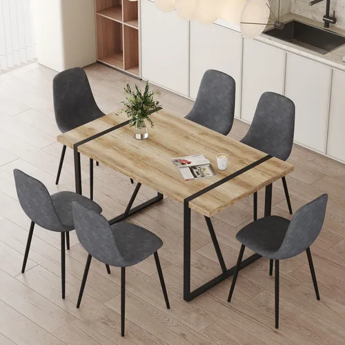 Vista 15 de Juego de mesa de comedor moderna de 55 pulgadas para 4, mesa de comedor negra y marco de metal dorado, mesa de comedor rectangular con 4 sillas