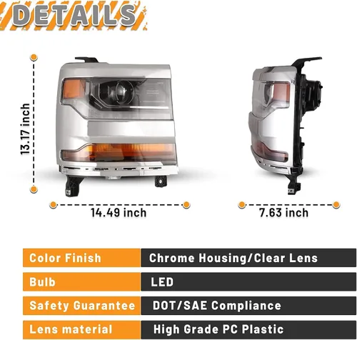 Vista 4 de AUTOWIKI Faros delanteros LED DRL para Chevy Silverado 1500 Chevrolet HID 2016 2017 2018 2019 Ensamblajes de faros delanteros