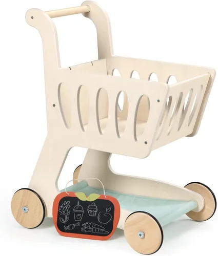 Vista 2 de Tender Leaf Toys - Carrito de compras - Carrito de compras de madera con almacenamiento adicional - Juguete perfecto para jugar a roles, promueve
