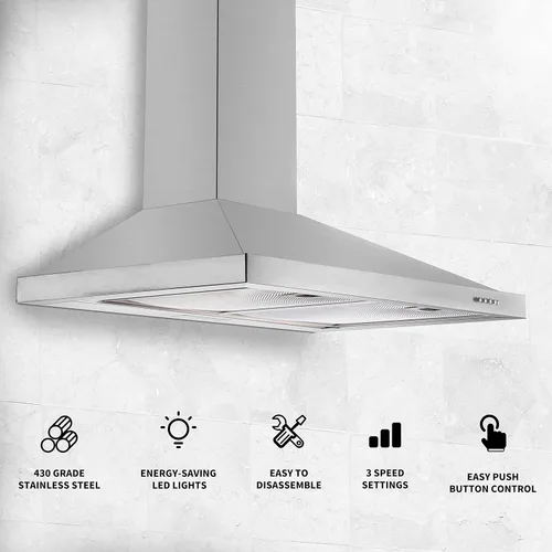 Vista 4 de Campana de Ventilación de Pared Tieasy de 36 Pulgadas con Conducto Convertible con y sin Conductos, Campana de Cocina de Acero Inoxidable
