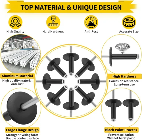 Vista 2 de Remaches pop, kit surtido de remaches ciegos de brida grande (100 unidades), 11 tamaños de diámetro de brida - 1/8 pulgadas 5/32 pulgadas 3/16