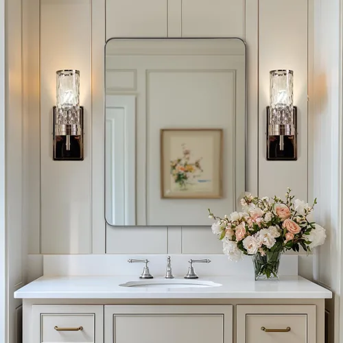 Vista 42 de ANDY STAR Espejo de baño negro, espejo rectangular de esquina redondeada de 24 x 40 pulgadas, espejo de tocador de baño con marco de metal moderno