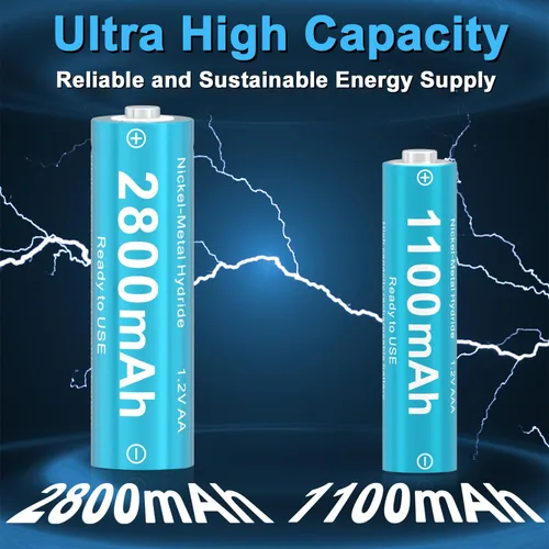 Vista 2 de Pilas recargables AA AAA con cargador, 16 piezas baterías recargables Ni-MH de 1.2V con 8 * 2800mAh AA y 8 * 1100 mAh AAA, 800 ciclos, Pre-Carga