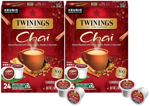 Twinings Cápsulas K-Cup de té negro con sabor Chai para Keurig, sabores de especias naturalmente dulces y salados, cafeinada, 24 unidades (paquete