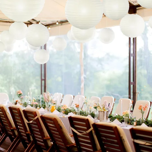 Vista 5 de Paquete de 30 linternas de papel redondas blancas decorativas chinas para decoración de fiesta de boda, 4, 6, 8, 10, 12 pulgadas, con línea