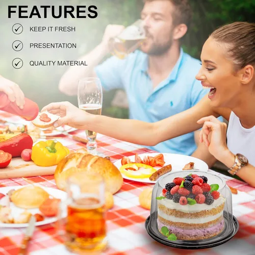 Vista 5 de MT Products Recipientes redondos de plástico PET para tartas de 6 pulgadas, cajas de plástico para panadería con tapa transparente (paquete de 5)