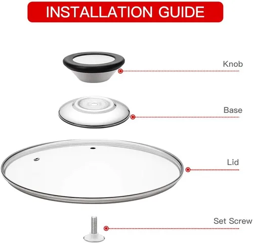 Vista 5 de Tapa de vidrio para sartén, sartén, sartén y tapa de sartén con mango recubierto de anillo de silicona, 9.5 pulgadas, transparente