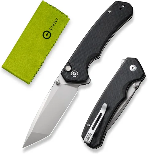 CIVIVI Brazen - Cuchillo plegable, cuchillo de bolsillo con bloqueo de botón con hoja sueca 14C28N Tanto de 3.46 pulgadas, mango G10 de ultra Negro