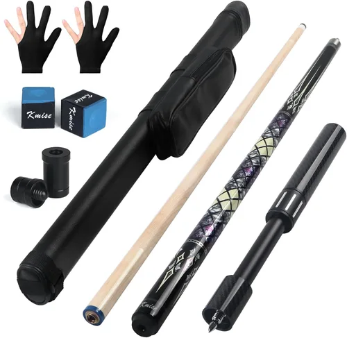 Vista 8 de Kmise Professional Pool Cue Stick, 18 19 20oz Canadian Maple Cue Sticks, Low Deflection Shaft with Telescopic Carbon Fiber Extension Cue-Grid