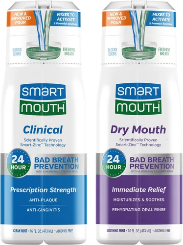 SmartMouth Paquete de enjuague bucal activado por zinc para boca clínica y seca, apoyo saludable para encías y alivio inmediato de la boca seca,