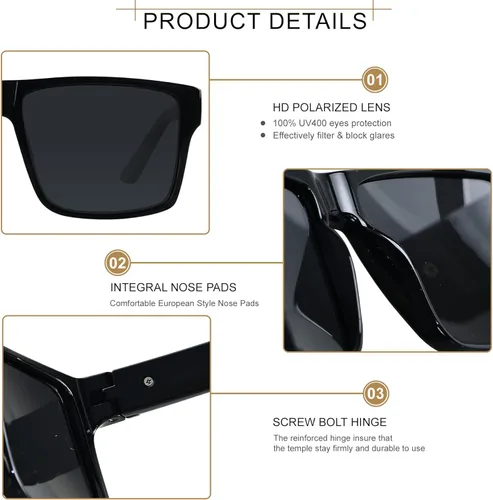 Vista 3 de LYZOIT Square Sunglasses for Men Women Polarized Oversized Big UV Protection Rectangle Shades