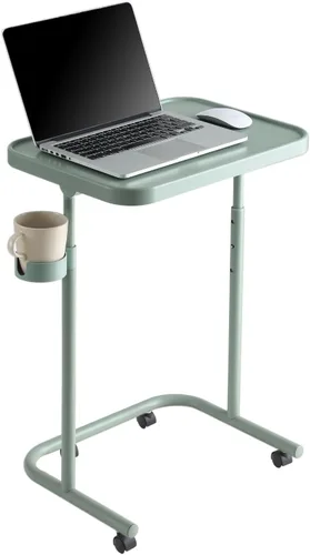 Vista 8 de Keepo Bandeja de TV de metal con ruedas/ruedas, mesa auxiliar lateral, bandeja ajustable para comidas, mesa plegable para portátil con 3 alturas