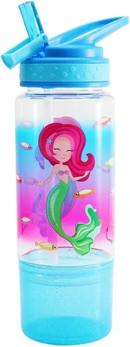 Vista 4 de Home Tune Botella para beber agua para niños de 18 onzas, sin BPA, tapa con popote abatible, fácil de abrir, ligera, compartimento para aperitivos