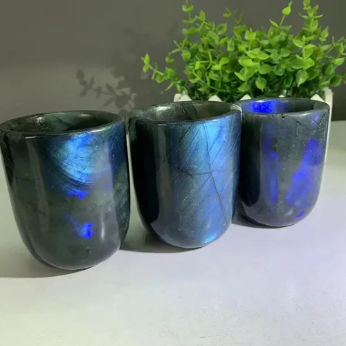 WOWVITY Rare Blue Flash Labradorite Teacup, Labradorite Quartz Cup, Feldspar Spectrolite Drinking Cup, Mineral Handmade Gemstone Cup Gift for Mom,