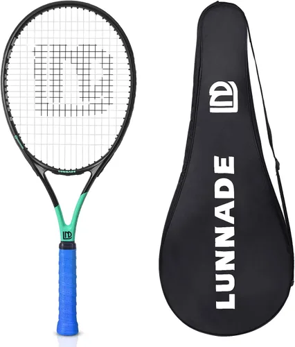 Raqueta de tenis para adultos de 27 pulgadas, raqueta de tenis de fibra de carbono a prueba de golpes, ligera, pre-cordada y con empuñadura,