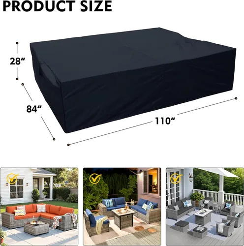 Vista 7 de OVIOS Juego de fundas para muebles de patio Funda seccional para sofá al aire libre Funda para silla otomana impermeable de uso general, 110 x 84 x