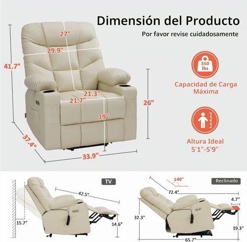 Vista 4 de MCombo Elevador eléctrico reclinable para ancianos, cuero R7289