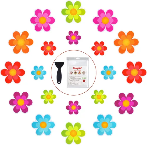 Secopad Calcomanías originales para bañera antideslizantes, peldaños de ducha de seguridad, adhesivos de flores brillantes con raspador premium