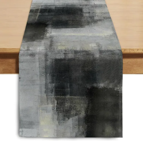 Camino de mesa de acuarela negro y gris de 36 pulgadas de largo, bufanda de tocador moderna abstracta para decoración de temporada, fiesta, cocina,