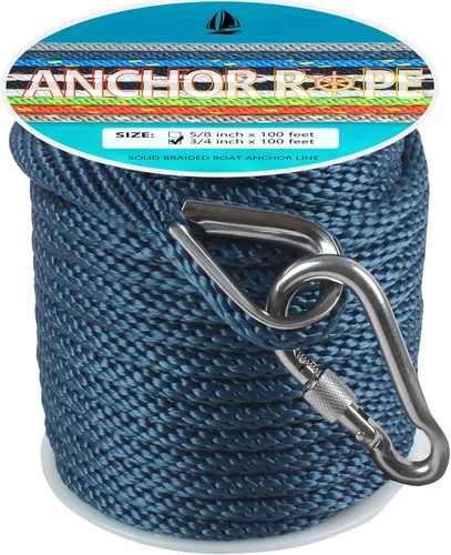 Vista 27 de Cuerda de anclaje de 1/2 pulgada y 50 pies, cuerda de anclaje para barco, trenza sólida MFP, línea de anclaje con dedal de acero inoxidable 316