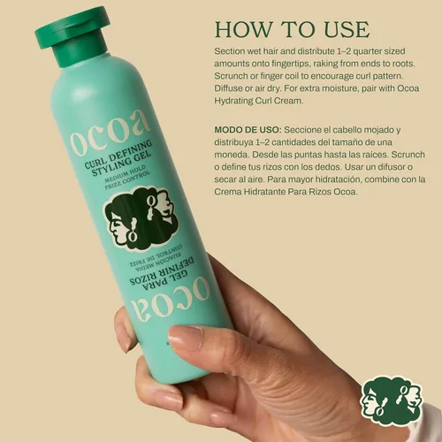 Vista 5 de OCOA Beauty Curl Defining Styling Gel con linaza, mantequilla de mango e hibisco – Fijación media para cabello rizado y ondulado – Control