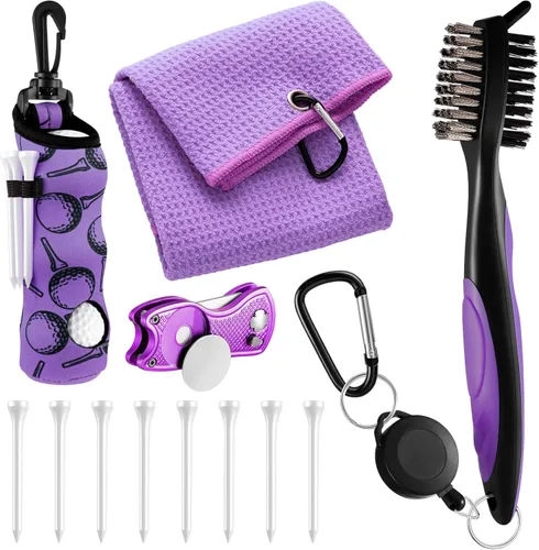 Vista 29 de Liliful Kit de Accesorios de Golf de 12 Piezas, Incluye Bolsa para Pelotas de Golf con Gancho, Toalla, Tees, Marcador de Pelota Magnético