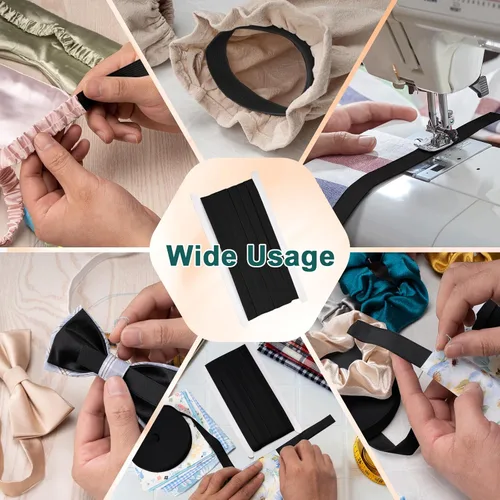 Vista 7 de Airisoer Banda elástica de 1/2 pulgada para costura, bandas elásticas de alta elasticidad de 12 yardas para cinturas, pantalones, ropa y Negro