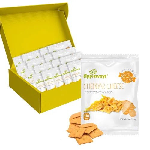Paquetes de bocadillos de galletas de queso cheddar, 20 unidades de 0.9 onzas cada uno, bocadillos saludables de grano entero para adultos y niños,